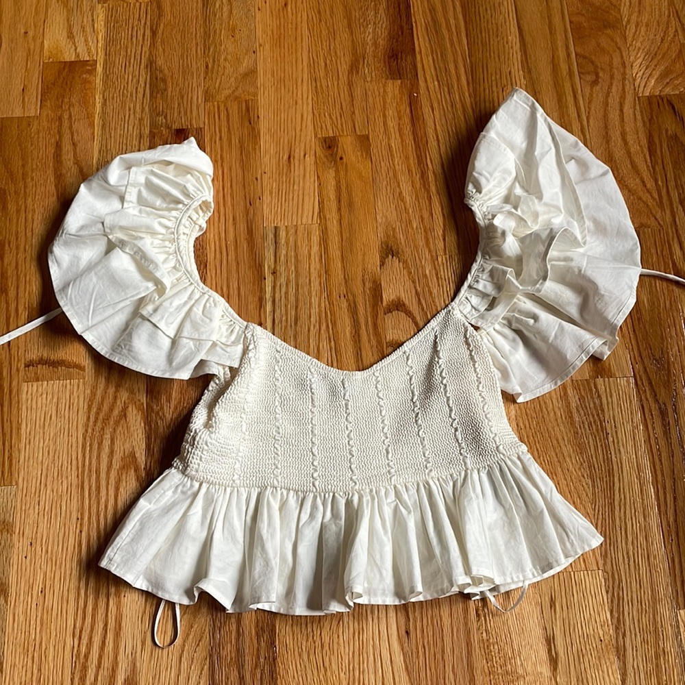 Zara ruffle sleeve and hem top